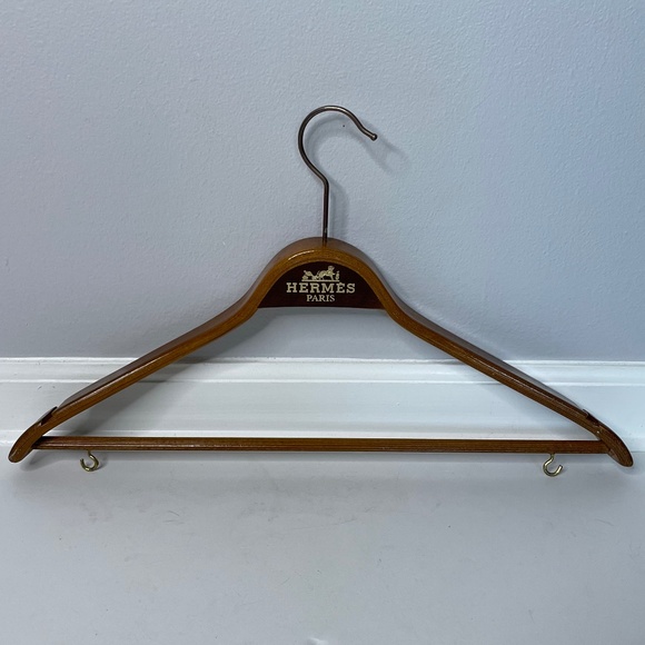 Hermes Vintage Wooden Logo Hanger w Hooks